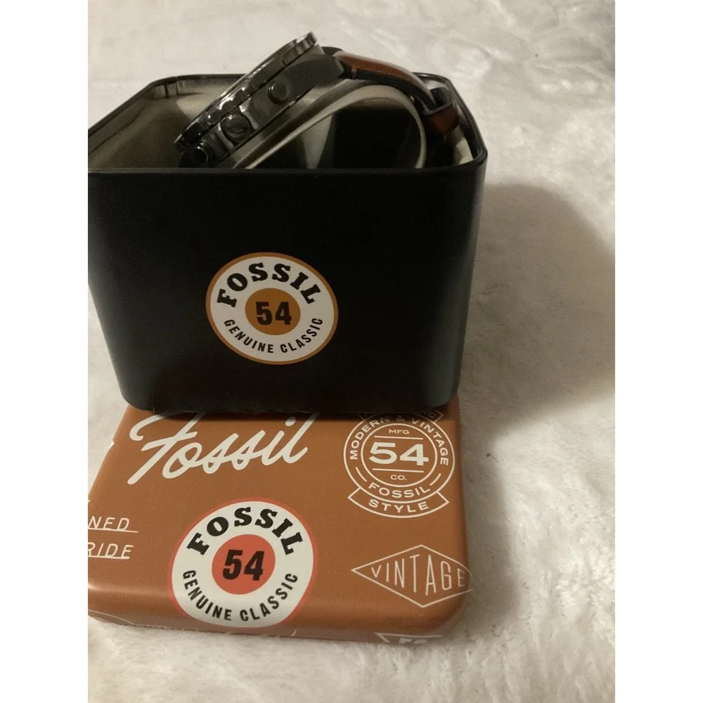 Fossil 54 Men's Chronograph Date Quartz Watch Brown Leather Black Dial 44mm